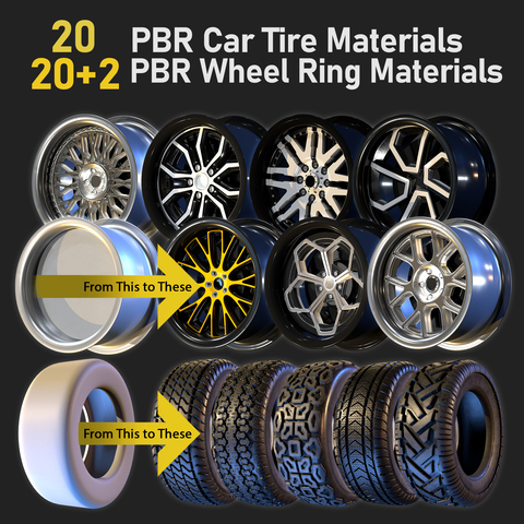 PBR Car Wheel Materials-20 Tires+22 Rings