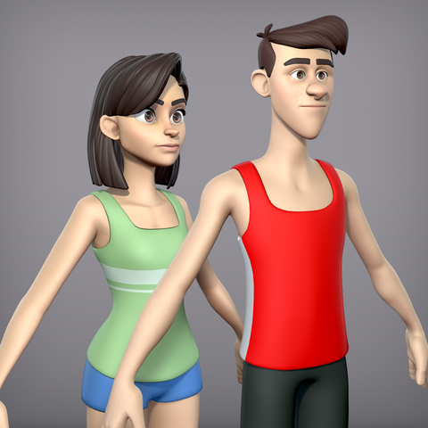 Male and female cartoon characters pack with 3 outfits