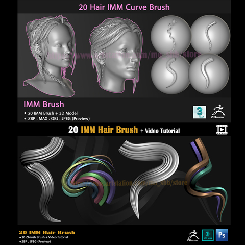 2 Hair IMM Curve Brush Bundle