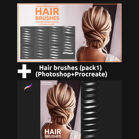 Hair brushes pack 1 (Photoshop+Procreate) - Standard License