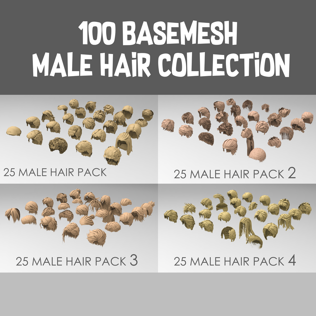 ArtStation - 25 basemesh hair pack 2