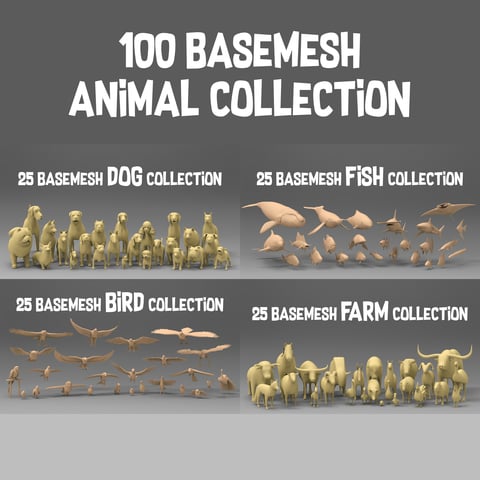 100 Basemesh animal collection