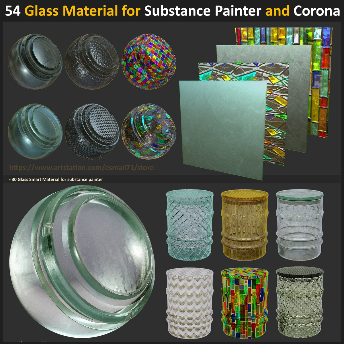 ArtStation - 54 Glass Material fo Substance painter and Corona Render ...