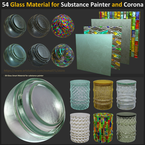 54 Glass Material fo Substance painter and Corona Render