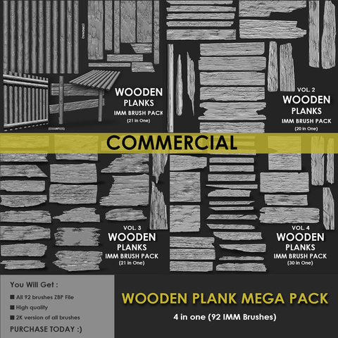 WOODEN PLANK MEGA PACK (4 IN ONE - 92 BRUSHES) Commercial
