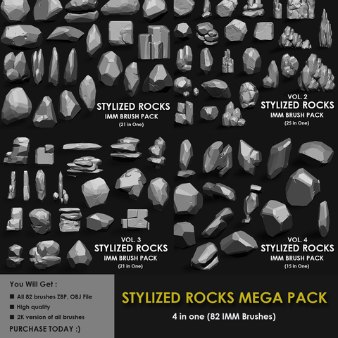 STYLIZED ROCKS MEGA PACK (4 IN ONE - 82 BRUSHES)