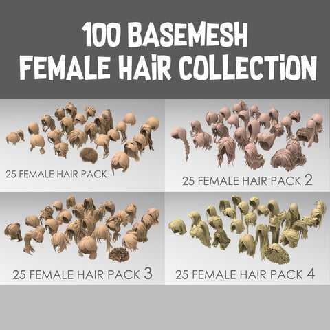 100 Basemesh female hair collection with extended commercial license