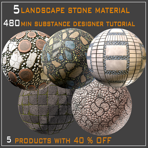 Substance Designer Collection (480 min tutorial + 5 landscape stone material + sbs file) - Extended License