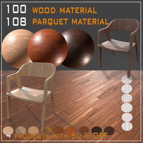 100 Wood base material + 108 Parquet material (standard license)