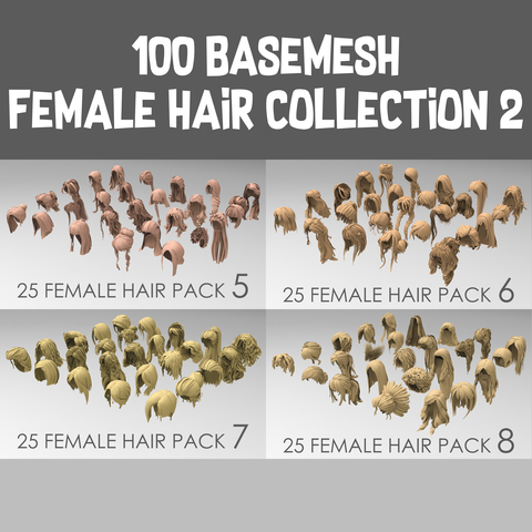 100 basemesh female hair collection 2 with extended commarcial license