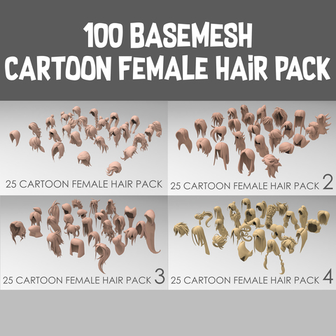 100 basemesh cartoon female hair pack