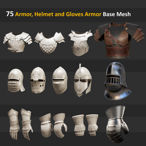 75 Armor, Warrior Helmet and Gloves Armor Base Mesh ( Standard License )