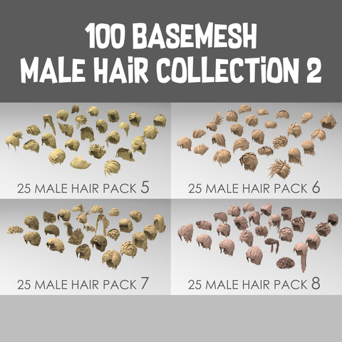 100 basemesh male hair collection 2 with extended commercial license