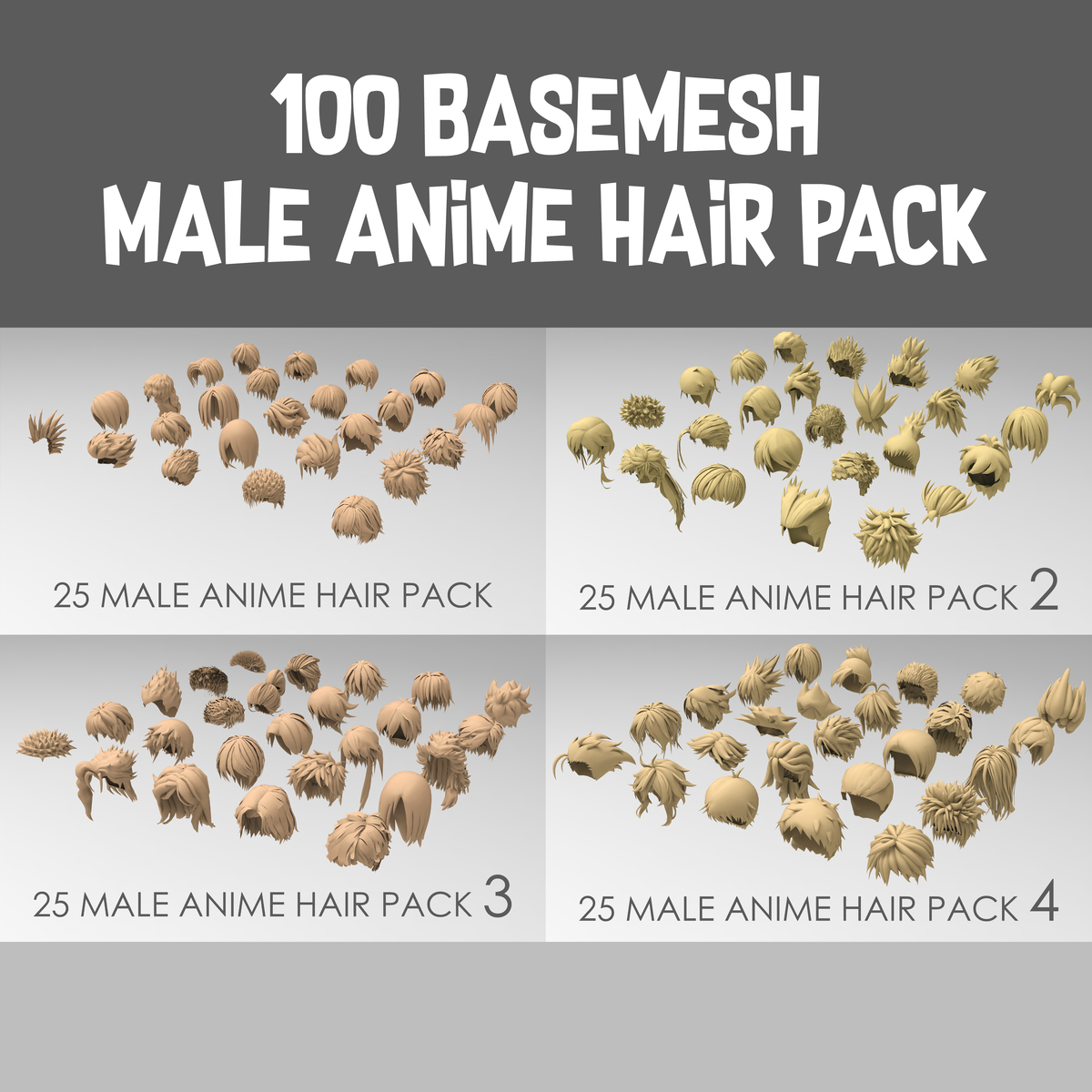 ArtStation - Anime Hairstyles Pack (9 types of hairstyles)