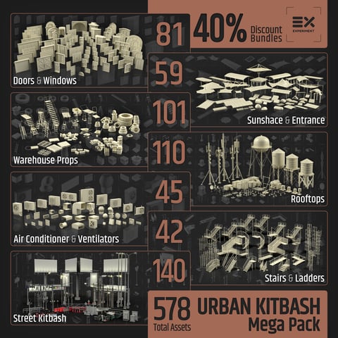 578 Urban Kitbash Mega Pack _ Standard Use License