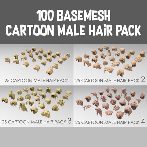 100 basemesh cartoon male hair pack