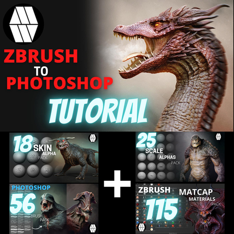 ZBrush to Photoshop - Dragon Bust Tutorial - BUNDLE PACK
