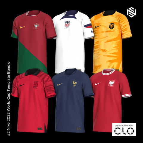 Nike 2022 World Cup Football Shirt Template Bundle for CLO3D & Marvelous Designer