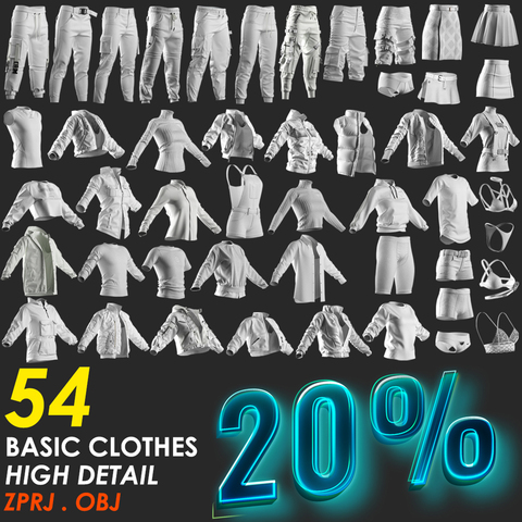 3 in 1 Basic Clothes (54 pieces) - High Detail