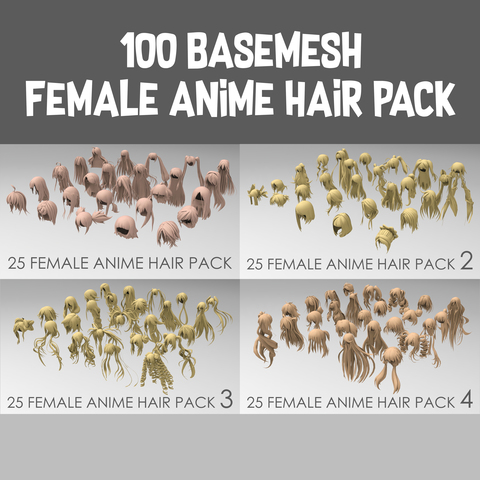 100 basemesh female anime hair pack