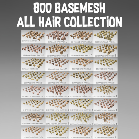 800 Basemesh all hair collection with Extended Commercial License