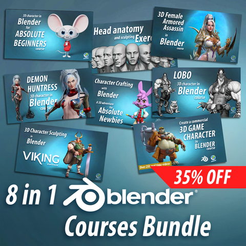 8 in 1 Blender 3D character courses from beginner to advanced