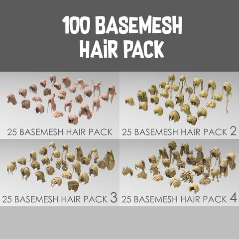 100 basemesh hair pack with extended commercial license