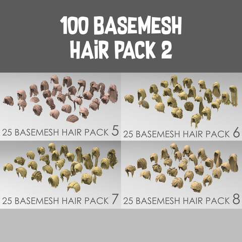 100 basemesh hair pack 2 with extended commercial license