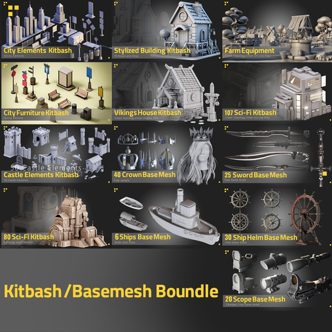 "Kitbash and Basemesh Bundle: Get over 500 items!"