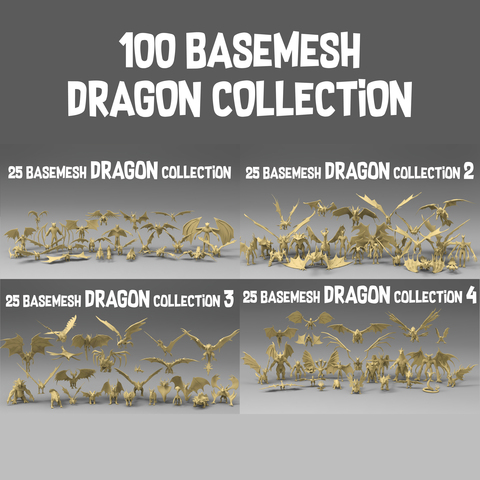 100 basemesh dragon collection with extended commercial license