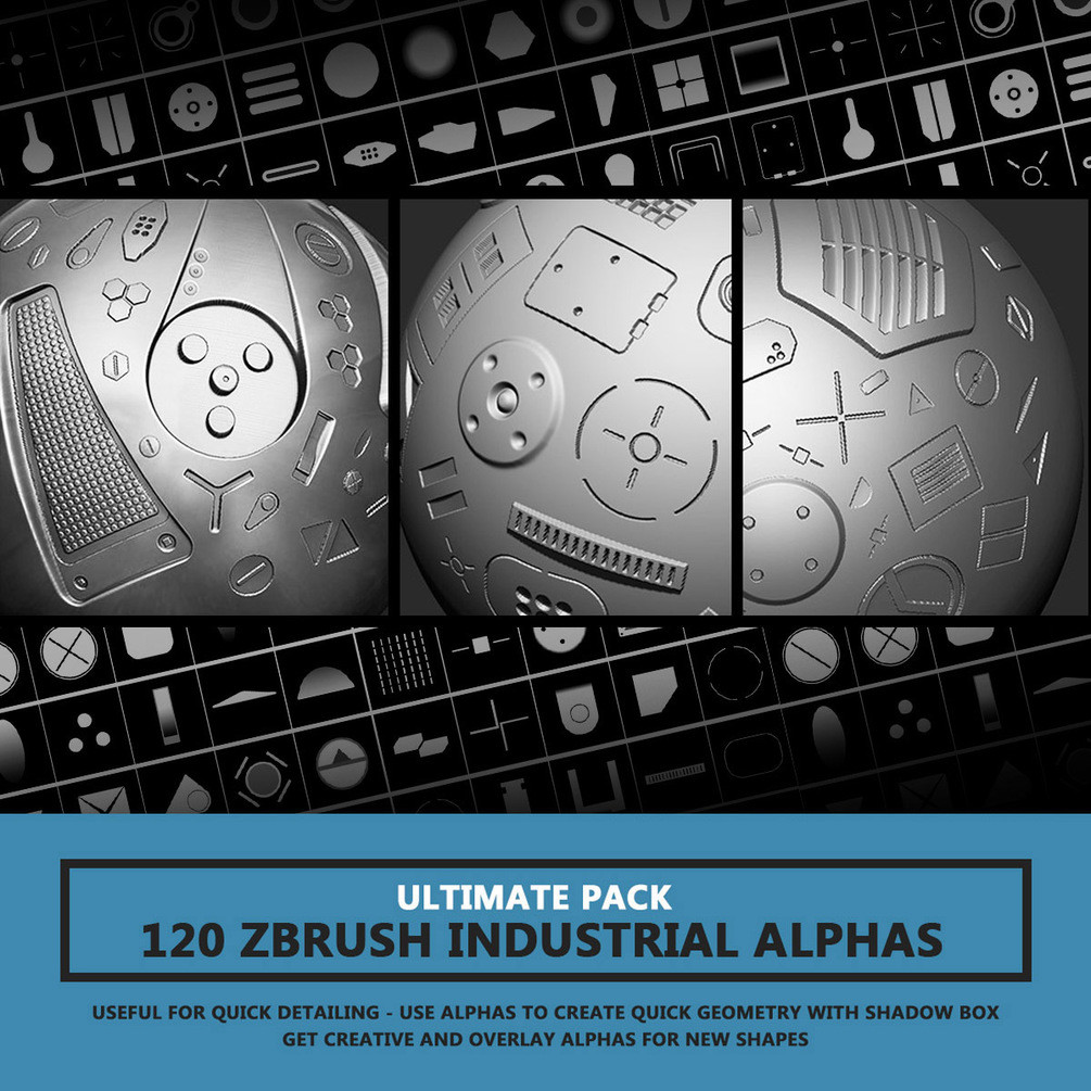 ArtStation 120 Industrial Zbrush Alphas By Travis Davids ULTIMATE