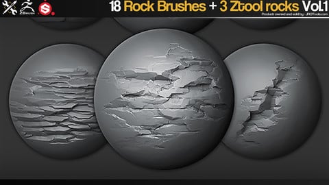 ZBrush/SP - 18 Rock Brushes + 3 Ztool rocks Vol.1