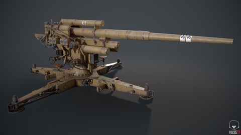 88mm German Flak Canon VR / AR / low-poly 3D model