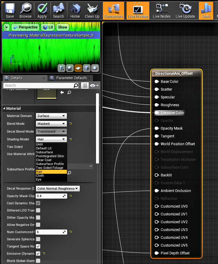 Unreal engine hair shader setup menu