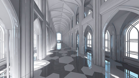 3D Cathedral Interior Futuristic