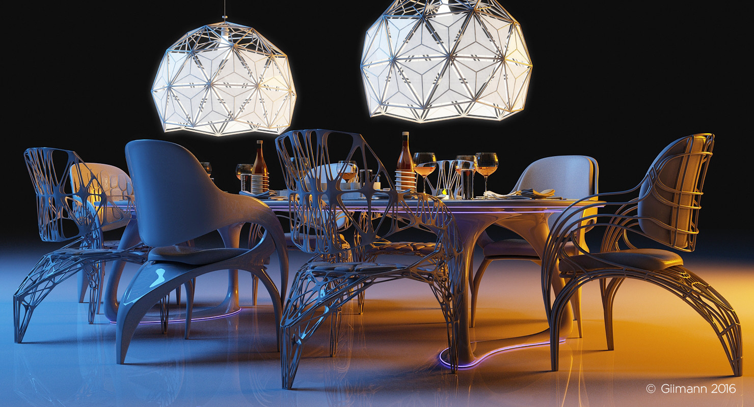 futuristic dining room with food
