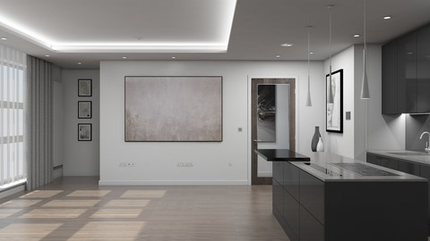 3D Living Room Kitchen Interior model