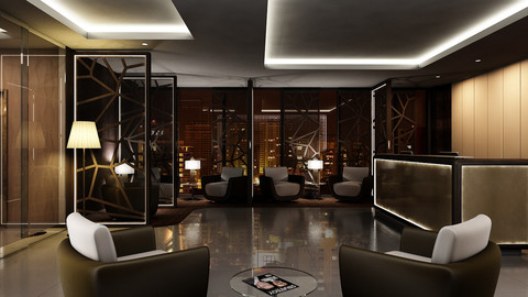 Classic Office Interior Night Scene