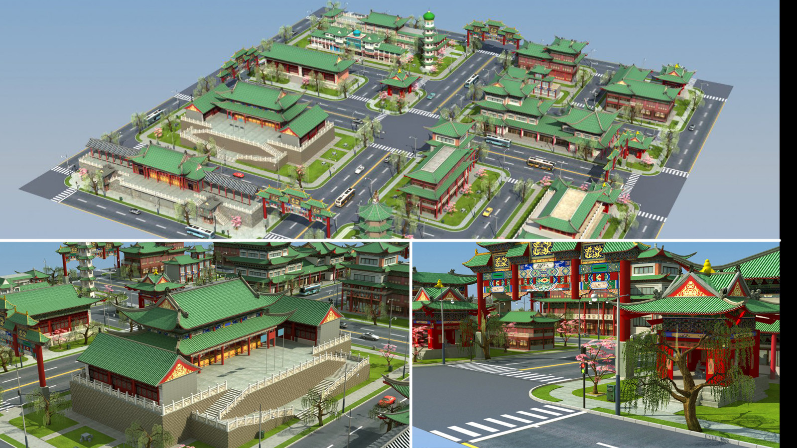 ArtStation - Chinese city block with ancient buildings | Game Assets