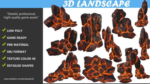 Low poly Realistic Lava Block Modular Pack