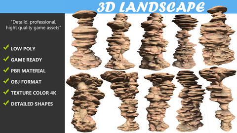 Low poly Sand Stone Column Cliff Modular Pack