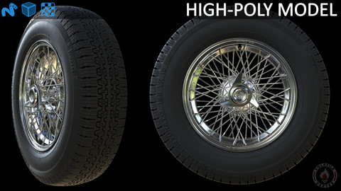 Highpoly Borrani wire wheel with tire