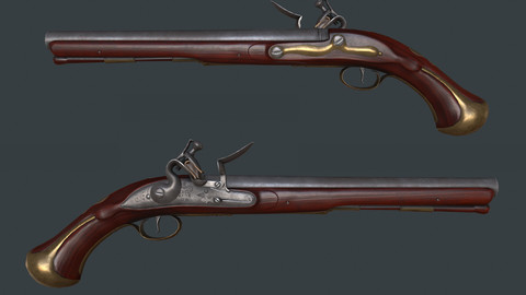 Old Worn Farmer Flintlock Pistol 3D model
