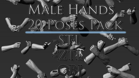 3D Printable Male Hands 20 Poses Pack
