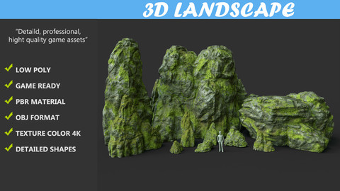 Low poly jungle mossy modular rock Pack