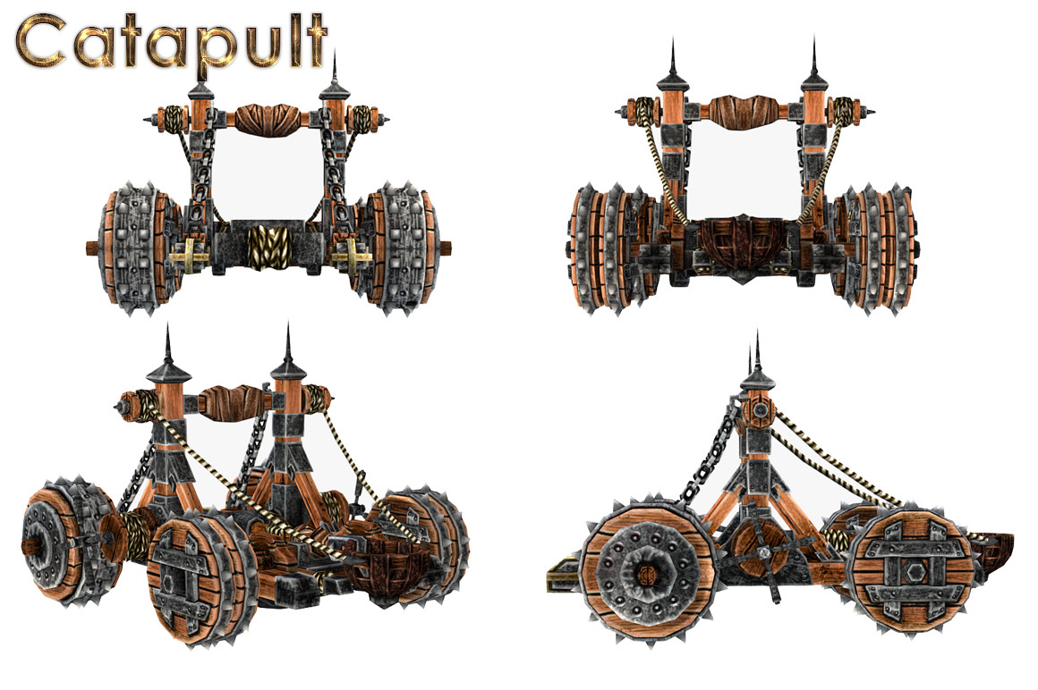 Medieval machines. Катапульта лоуполи. Multishot Medieval War Machines
