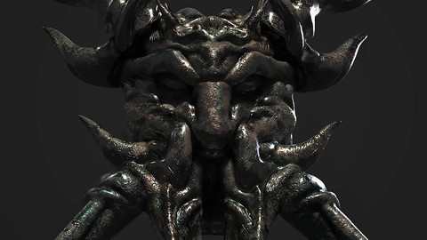 Gothic Fantasy Head Door Knob Game-ready 3D Asset (UE4)