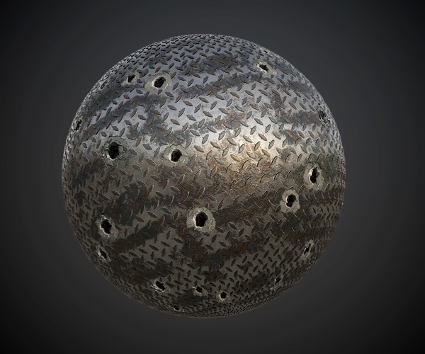 Artstation Metal Rusted Diamond Plate Bullet Holes Seamless Pbr Texture Game Assets 8381