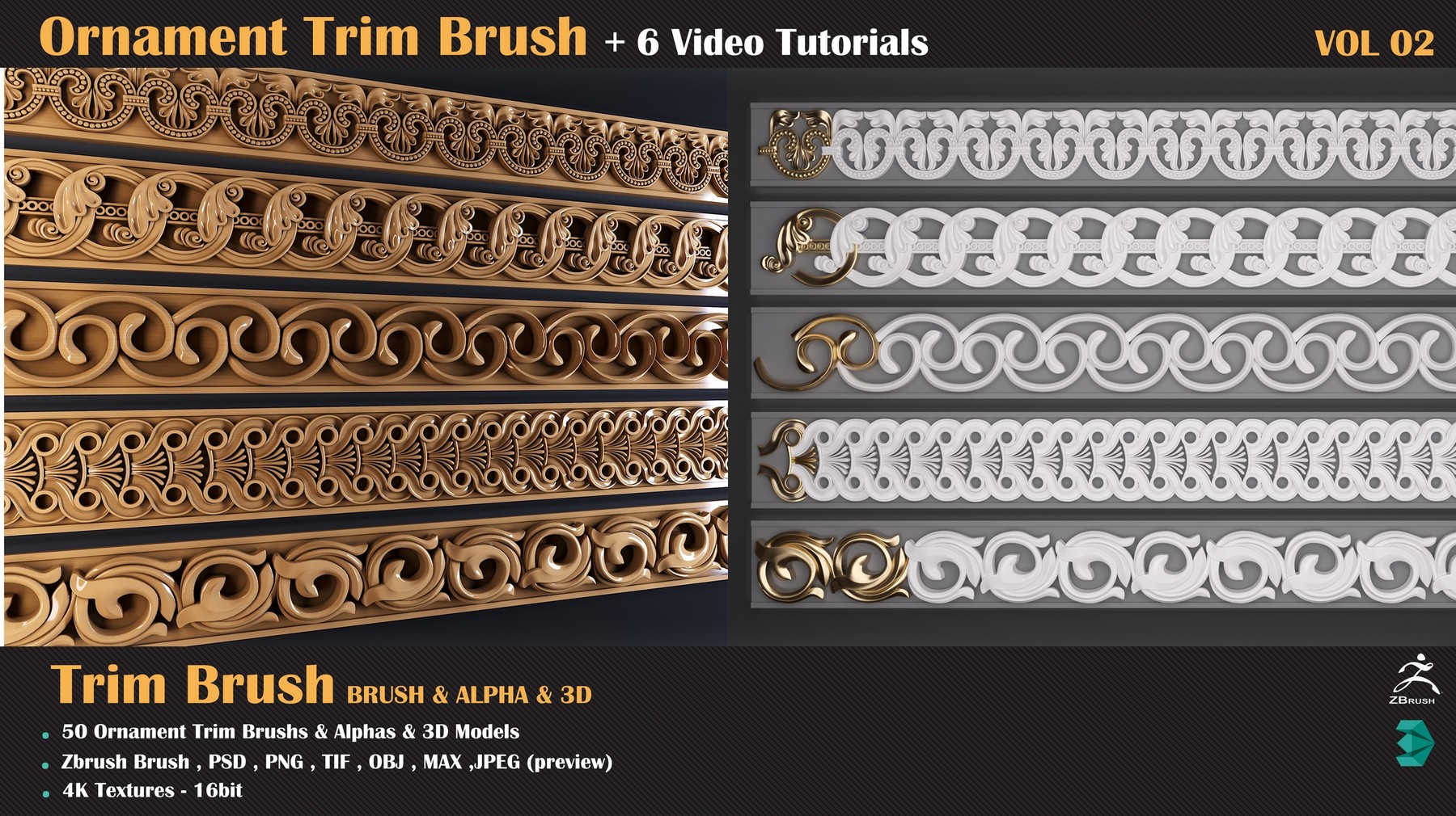 ArtStation Ornament Trim Brush and 3D Models + 6 Video Tutorials