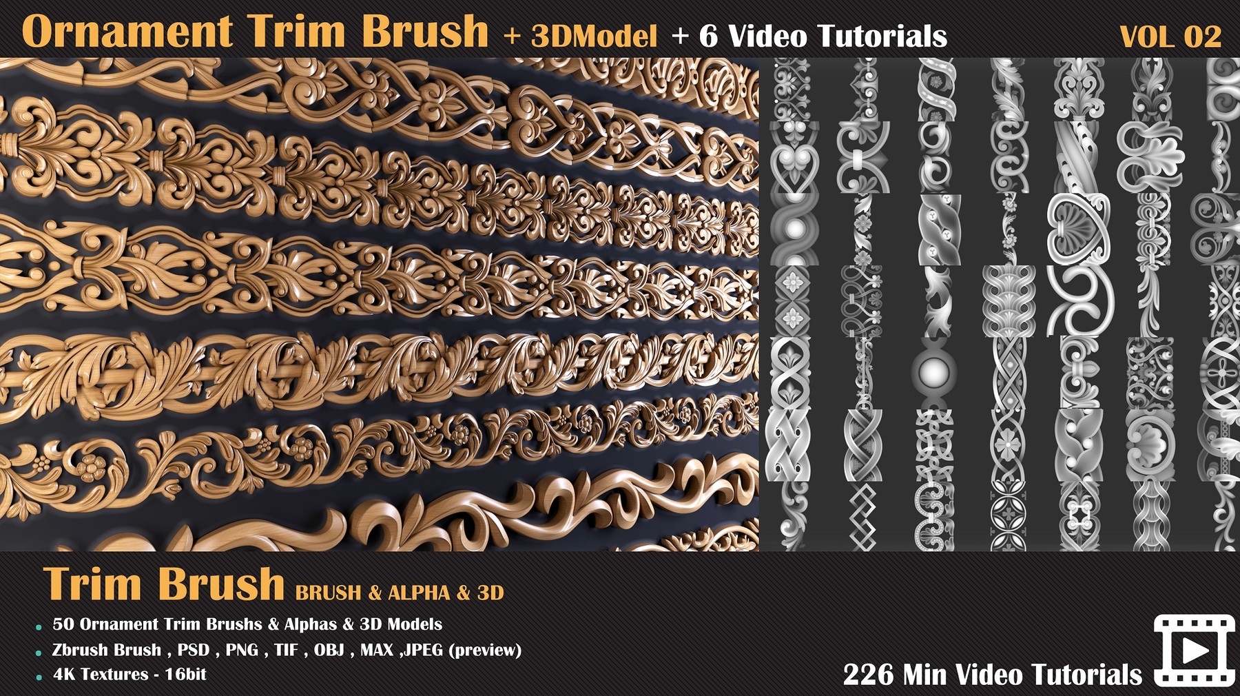 ArtStation Ornament Trim Brush and 3D Models + 6 Video Tutorials